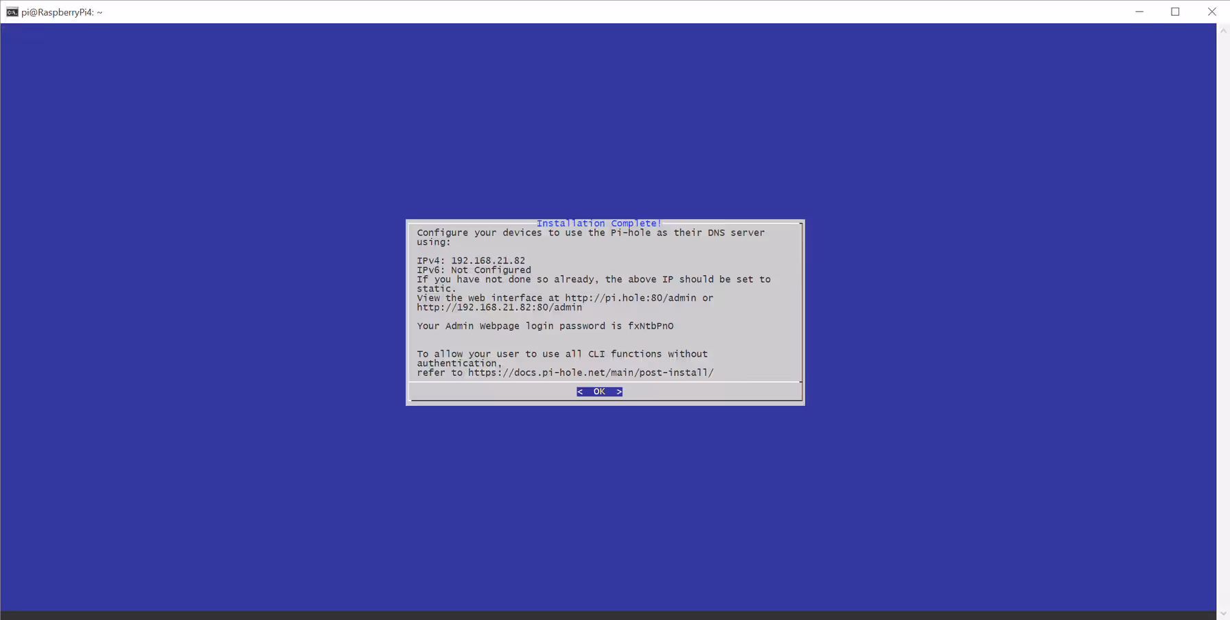 Pi-hole installation complete
