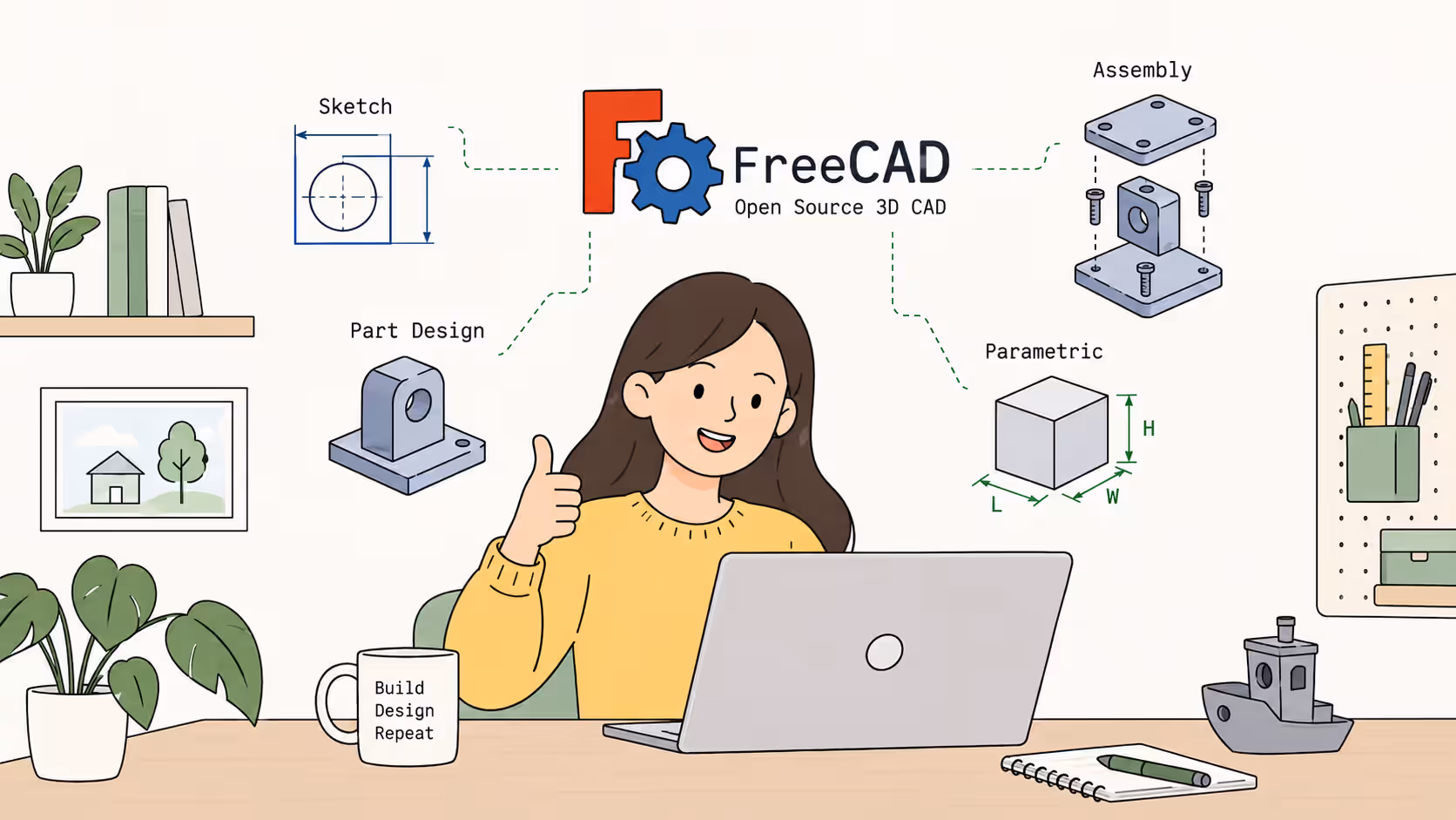 Girl using FreeCAD with an AI coding agent